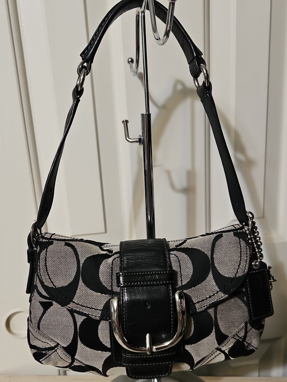 Coach EUC Y2K  Soho Buckle Black Signature  Shoulder Bag with Carriage Charm